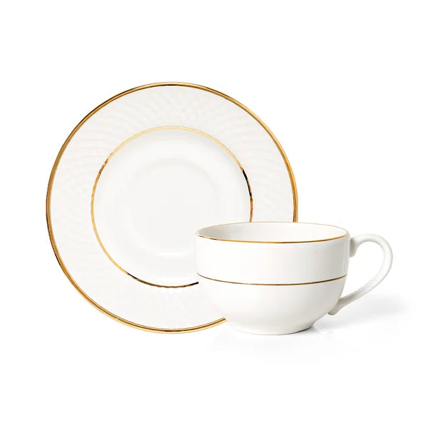 Xícara com Pires Aquarelle Diamonds Filetado Ouro