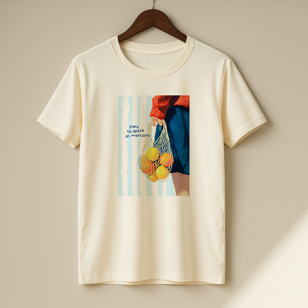 Camiseta Fare La Spesa Al Mercato 100% Algodão