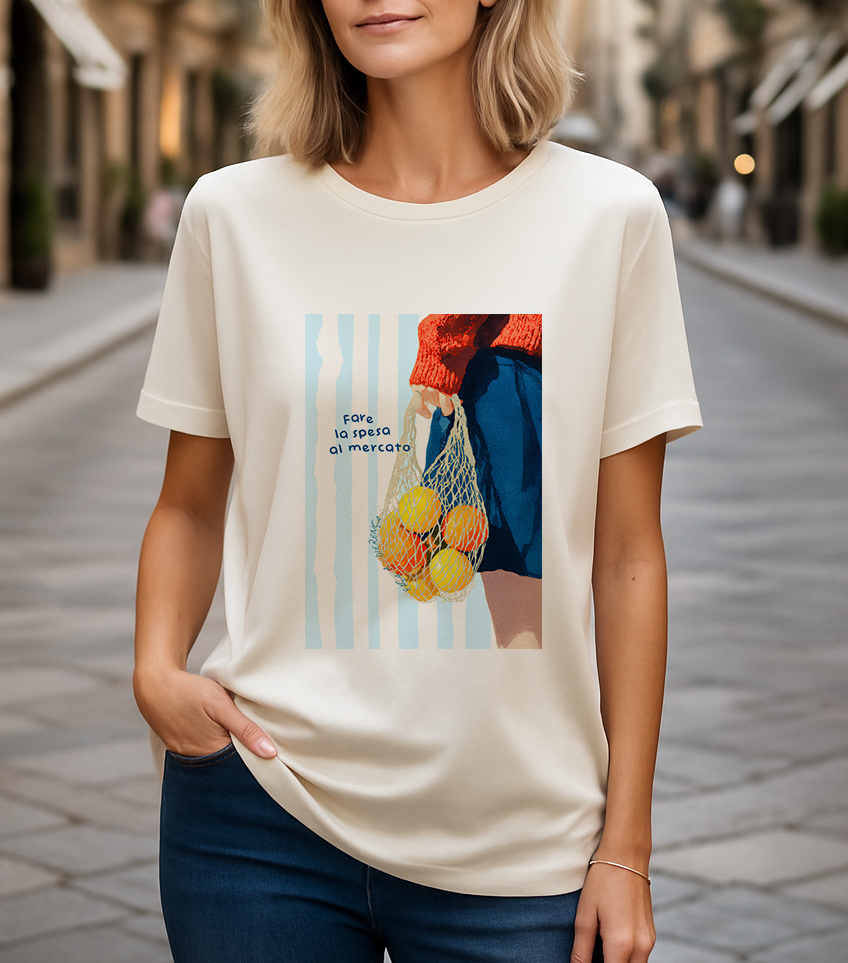 Camiseta Fare La Spesa Al Mercato 100% Algodão