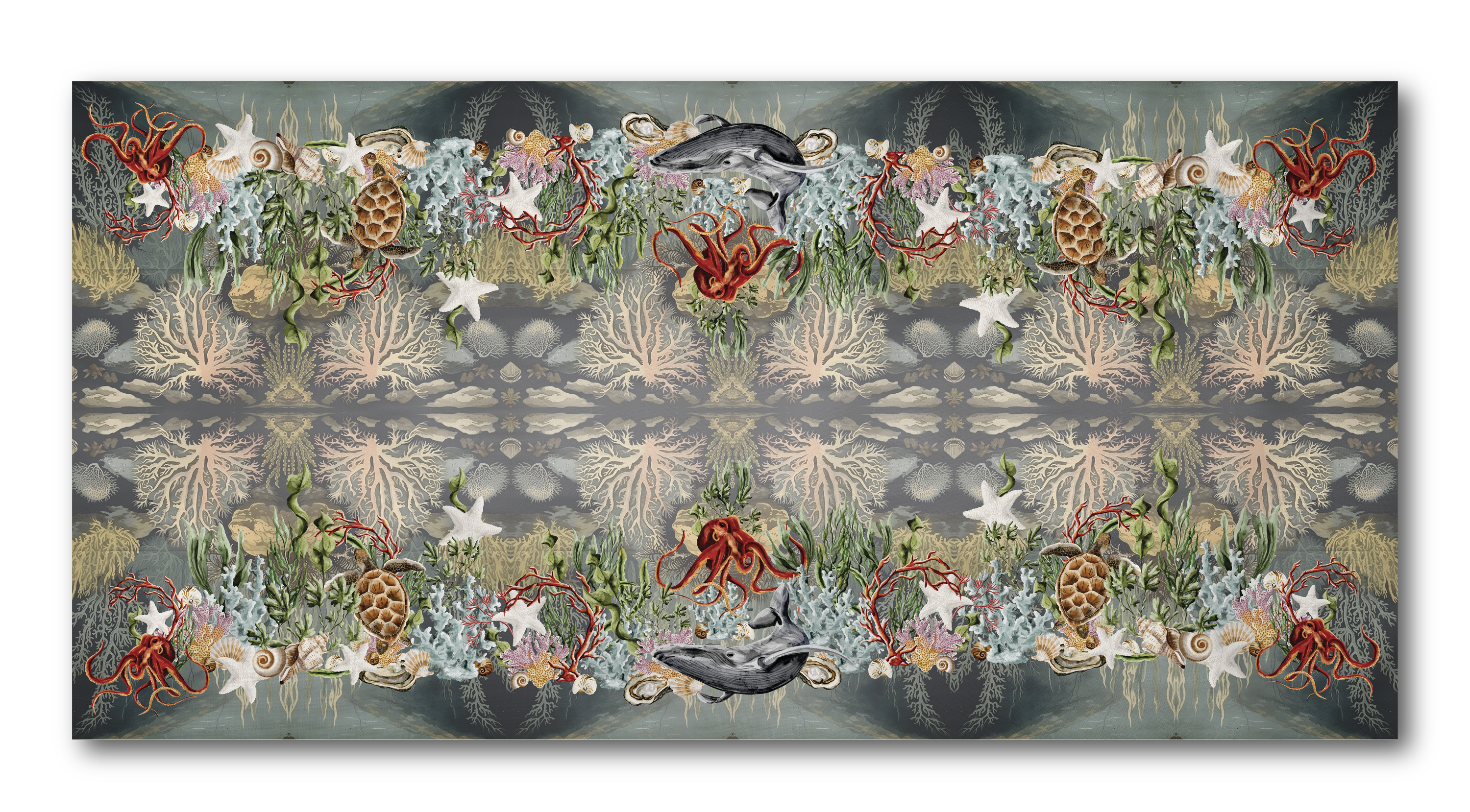 Toalha de Mesa Ret. Em Linho Sint. 100% Poliéster 12 Lugares (3,56x1,64) Coleção Oceano