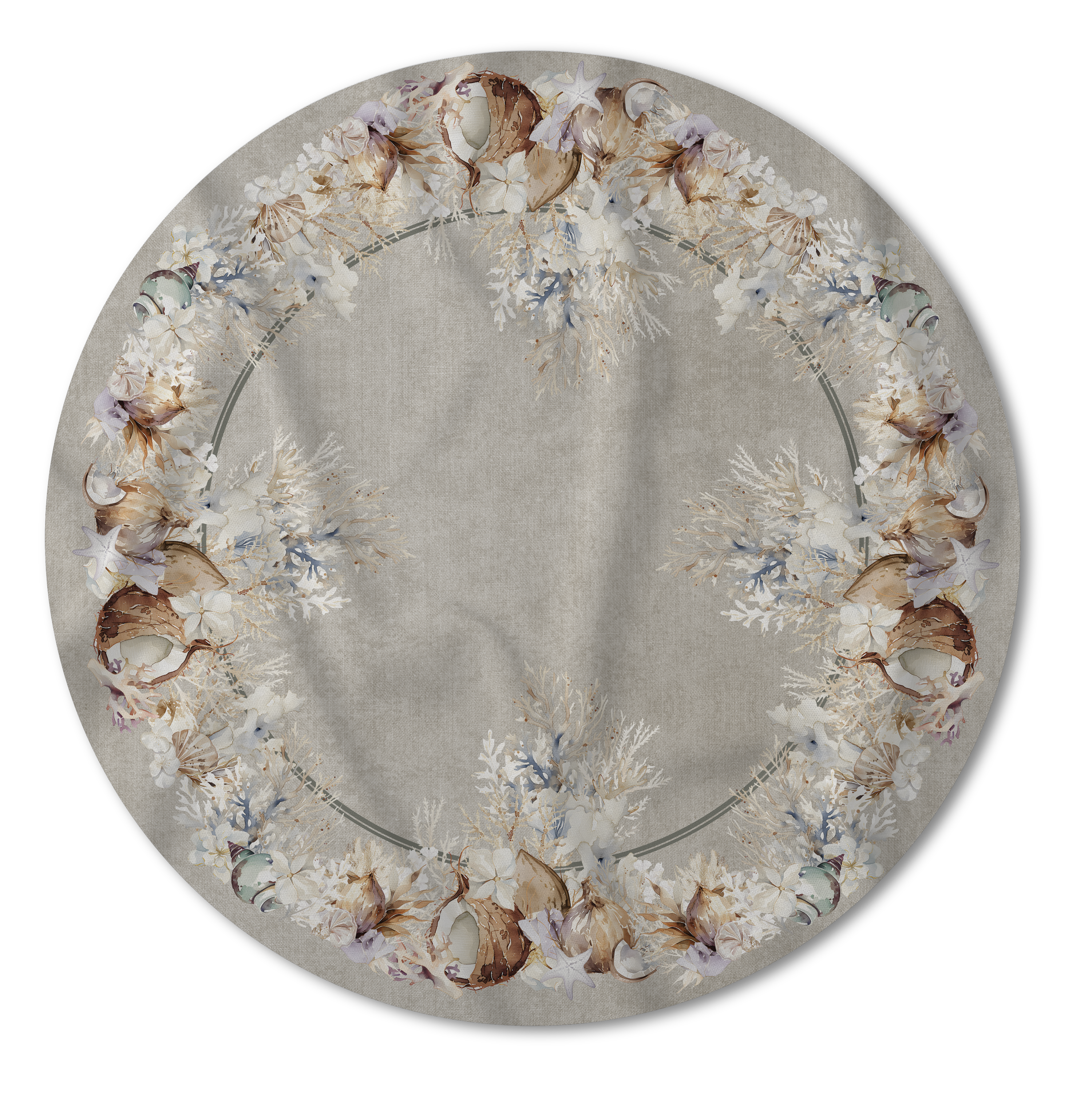 Toalha de Mesa Redonda Em Percal 4 Lugares (1,64) Coleção Coral e Recife