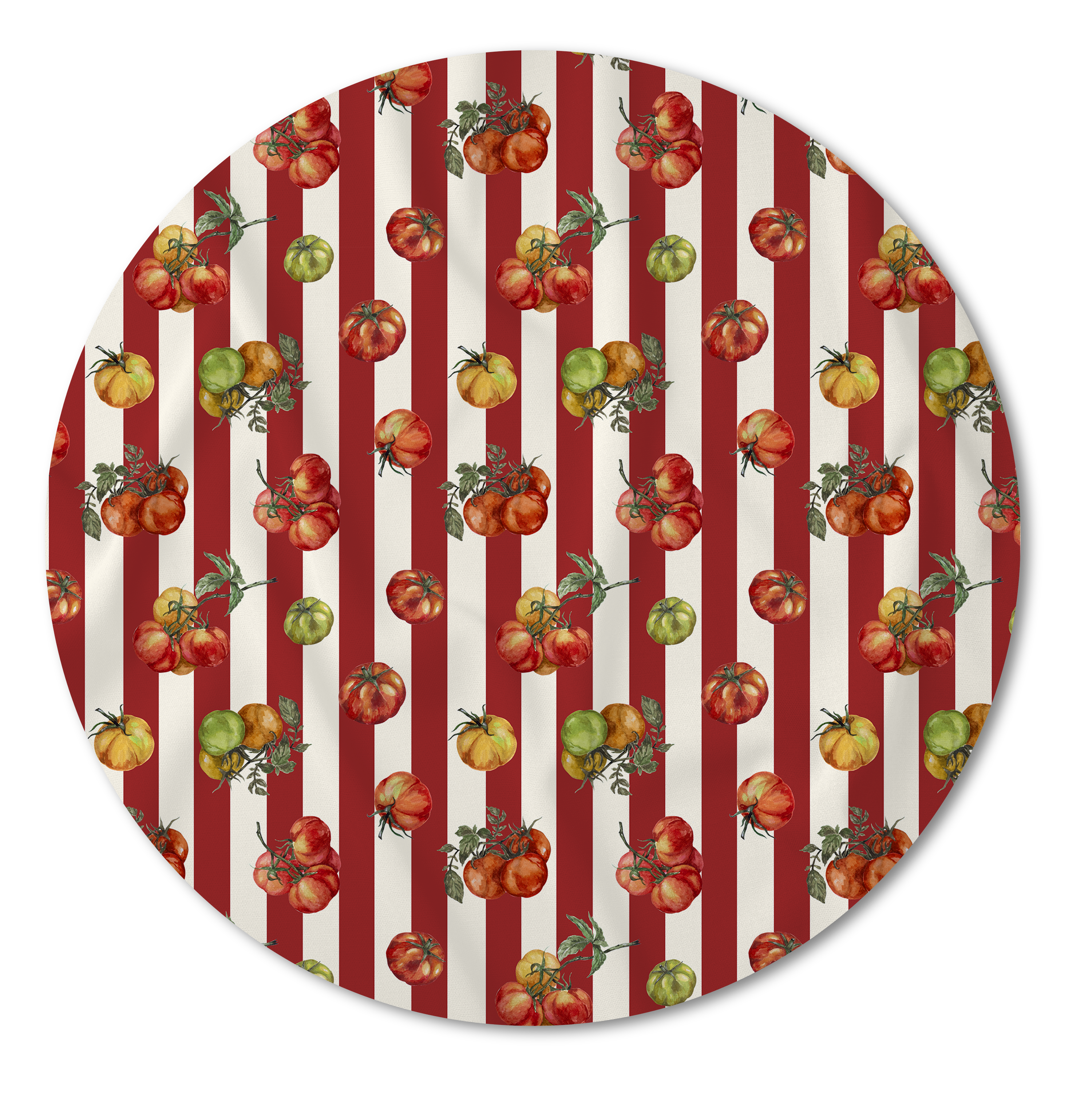 Toalha de Mesa Redonda Em Sarja 100% Algodão 4 lugares (1,67) Coleção Pomodoro Listras Vermelhas