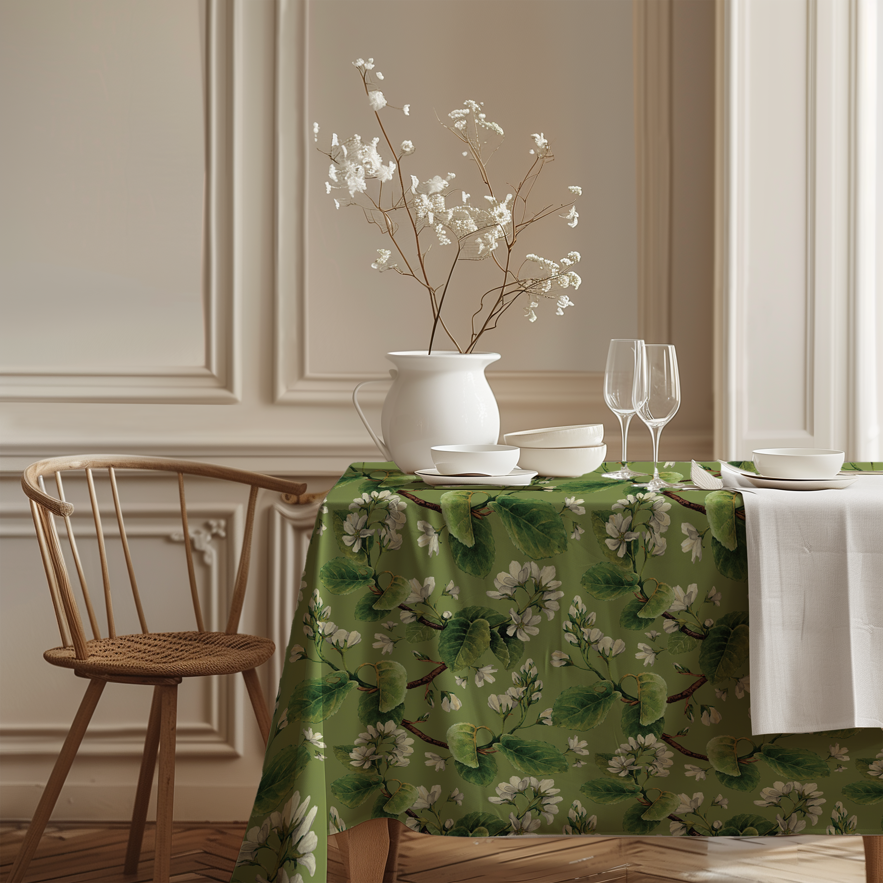 Toalha de Mesa Retangular Em Linho Sint. 6 lugares (2,43x1,61) Coleção Magnólia Green